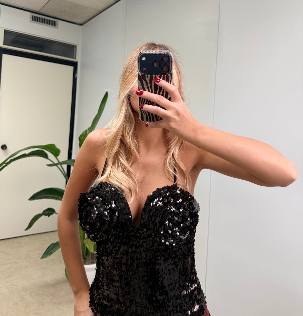 Top Pailettes nero